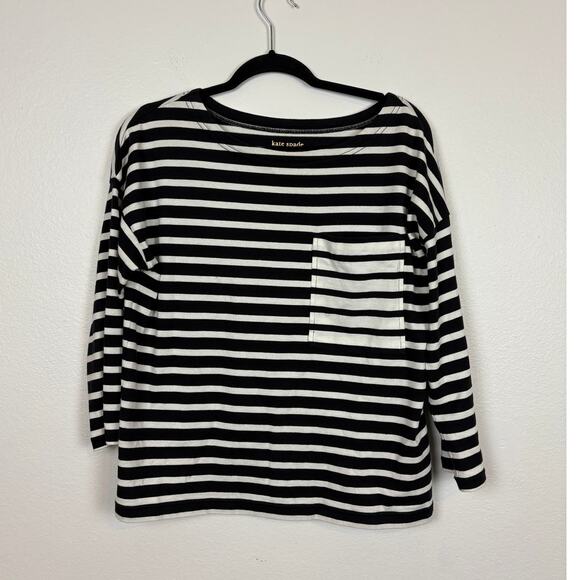 Kate Spade Quarter Sleeve Bateau Neckline Striped Cotton Tee Small - Picture 2 of 5